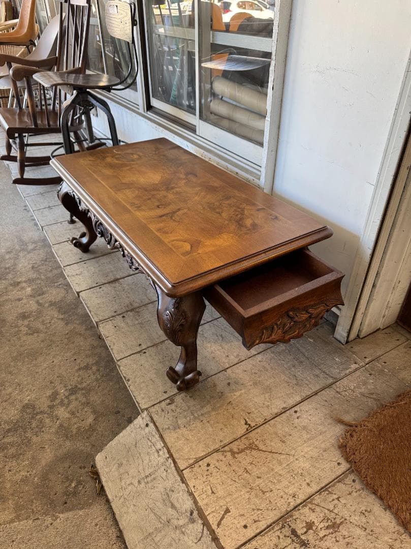 猫脚センターテーブル　英国アンティーク　両サイド引出し付 ビクトリア様式