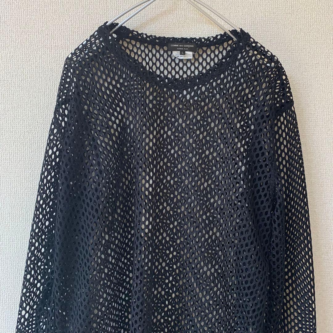 コムデギャルソンオムプリュス　カットソー　メッシュ　黒　L
