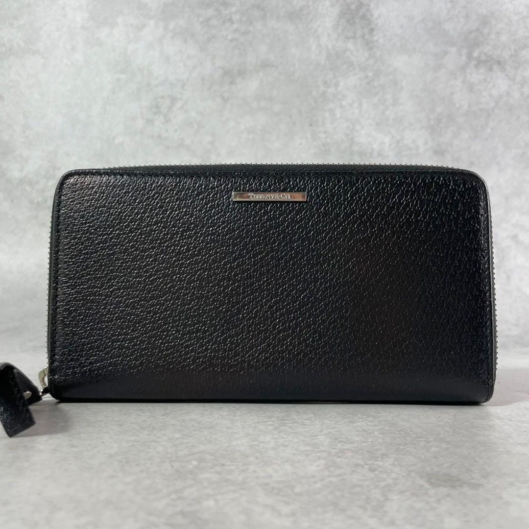 【美品】ティファニー 長財布 ロゴ 金具 オールレザー ティファニーブルー