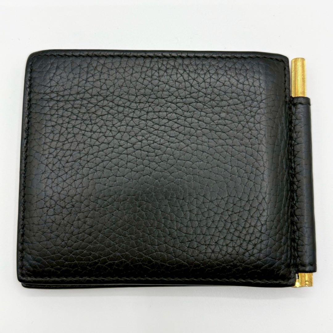 トムフォード マネークリップ シボ革 金文字ロゴ ゴールド金具 ブラック