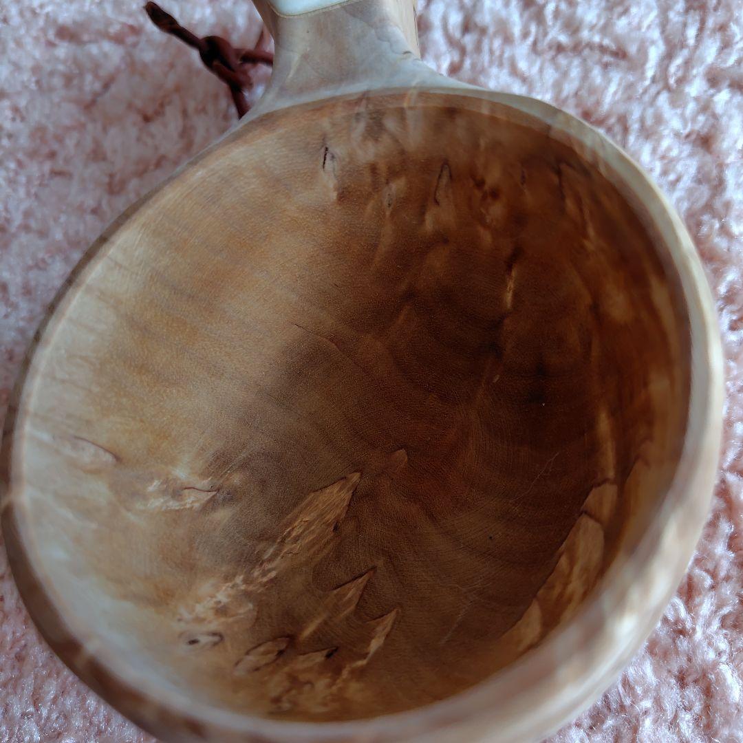 トナカイの骨に雷鳥の絵付きククサ　マグ