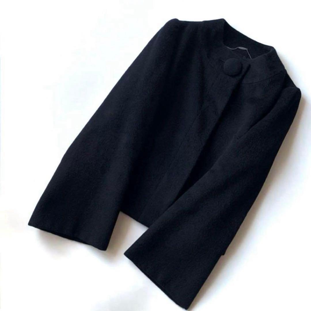 【ほぼ新品‼️藤井毛織　アンゴラ】エフデ　ショートコート　ハーフコート　ブラック