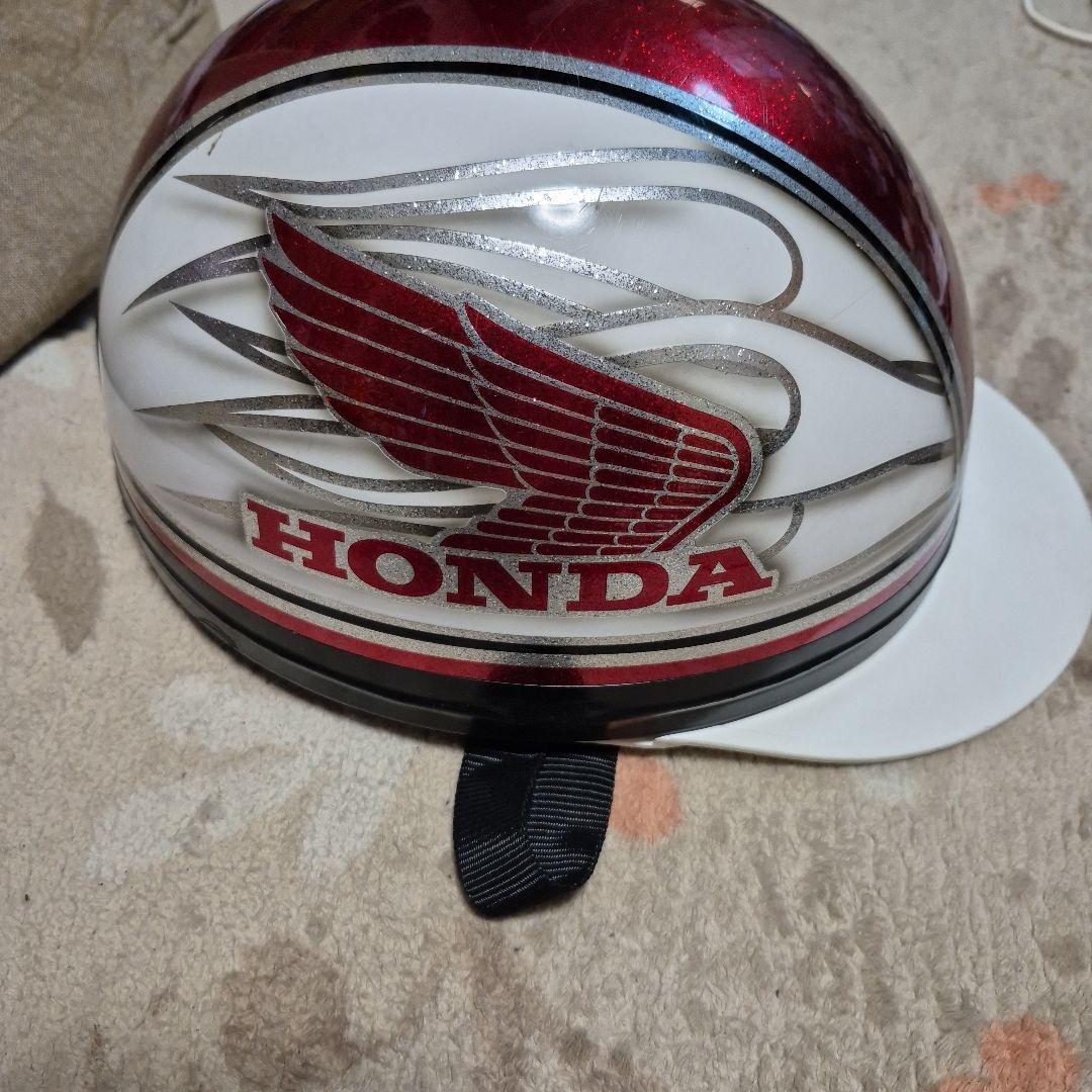 コルク半　HONDA 半帽ヘルメット ホワイト・レッド　送料込み