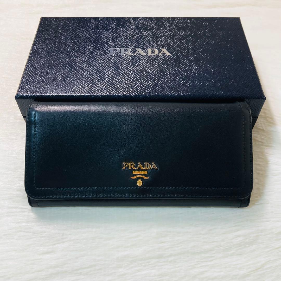 本日限定　美品　PRADA プラダ　二つ折り　財布　長財布　付属品　黒　バイカラ
