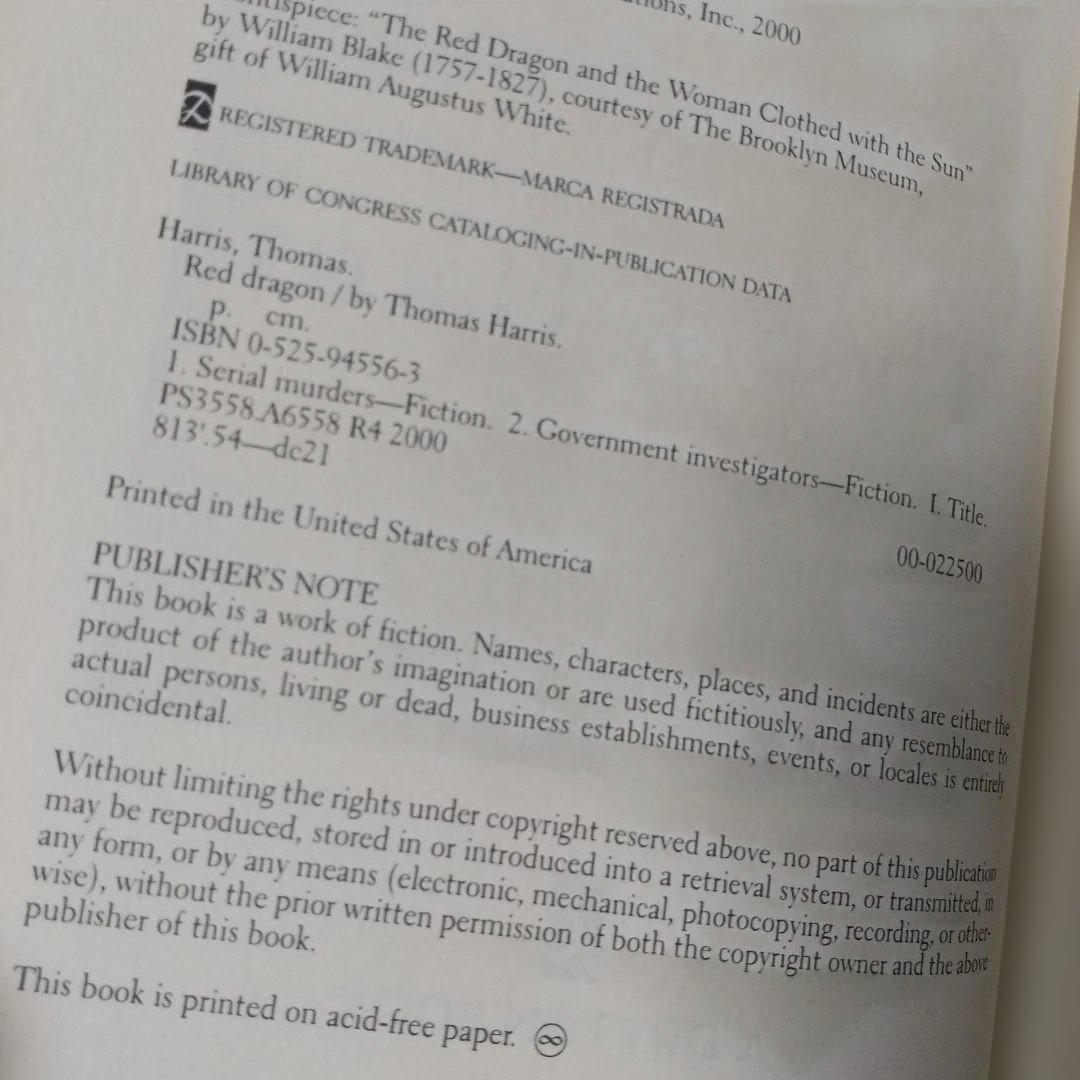 貴重！Dutton版 レッドドラゴン 洋書 ハードカバー 初版 2000年