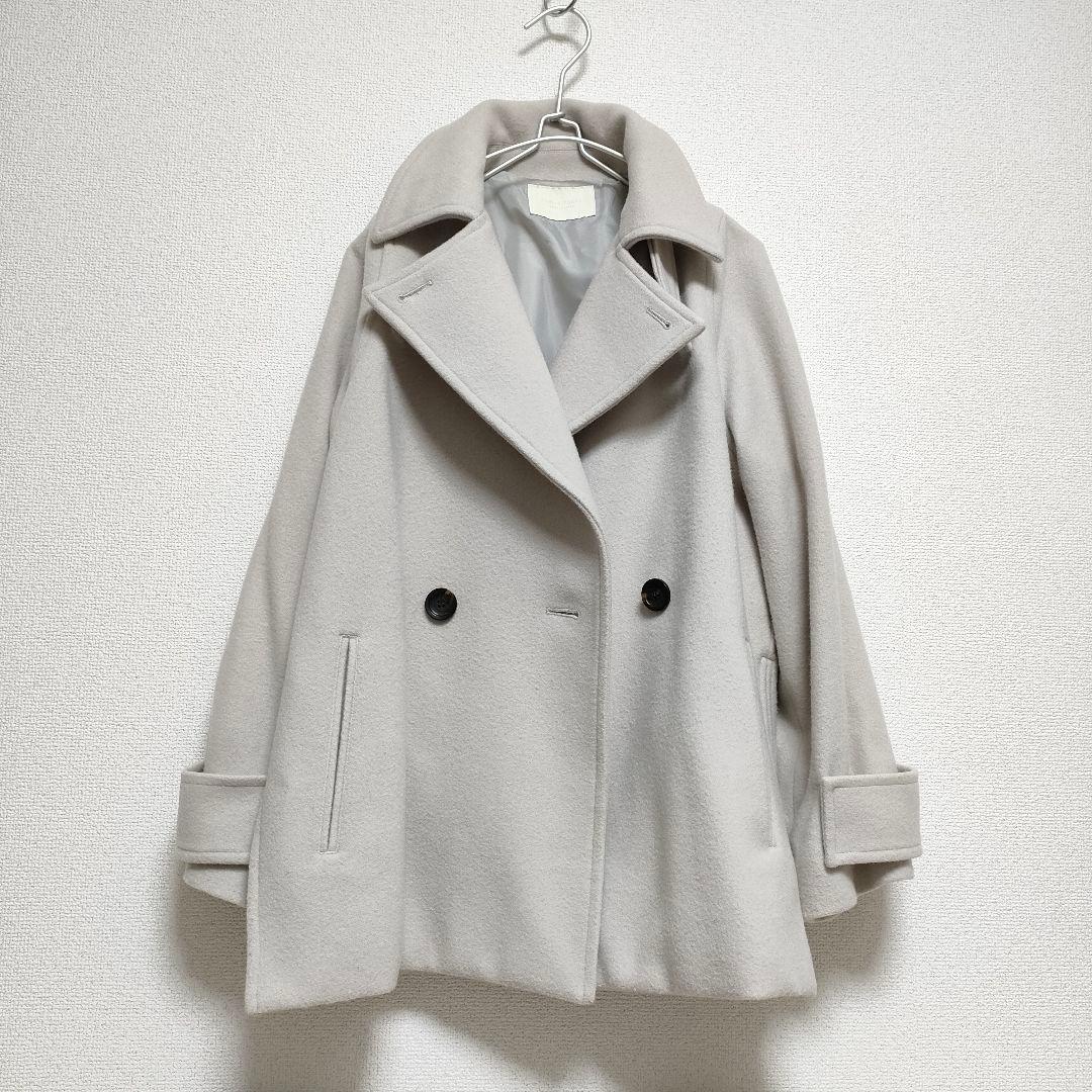 最終価格 パブリック東京 ウールコート スタンドカラー ショート丈 Pコート
