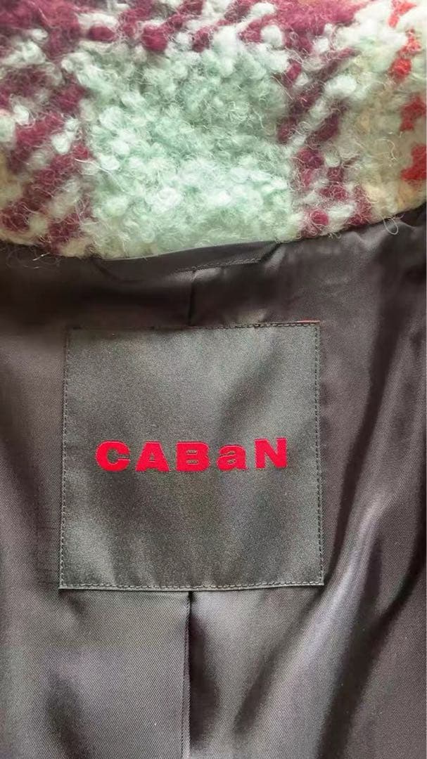 CABaN ウールロービングチェック スタンドカラーコート