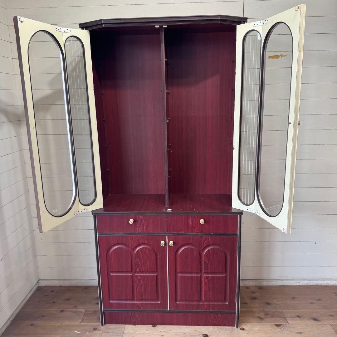 昭和レトロ　アーチ窓　食器棚　キャビネット　シックなブラウン　希少　ビンテージ