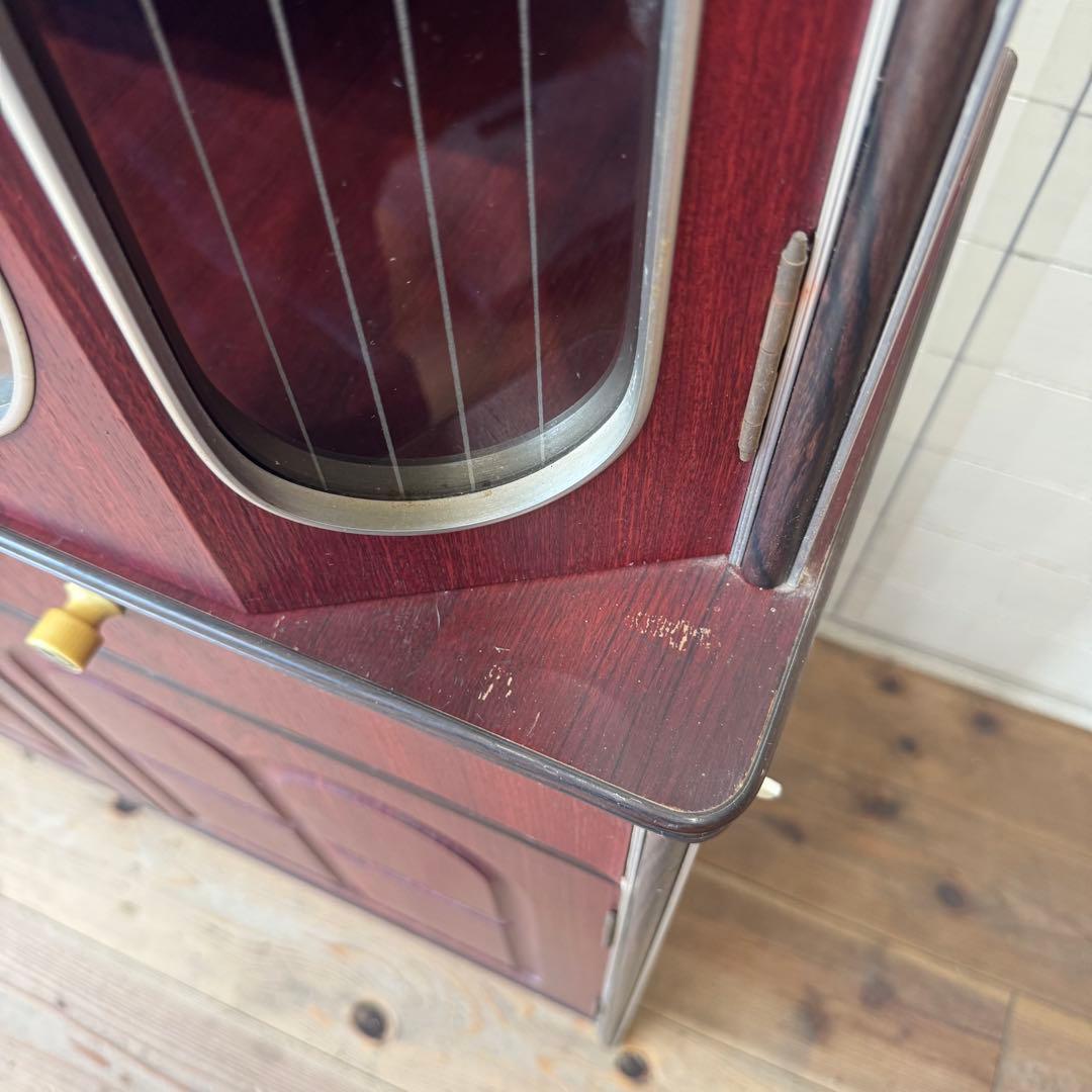 昭和レトロ　アーチ窓　食器棚　キャビネット　シックなブラウン　希少　ビンテージ