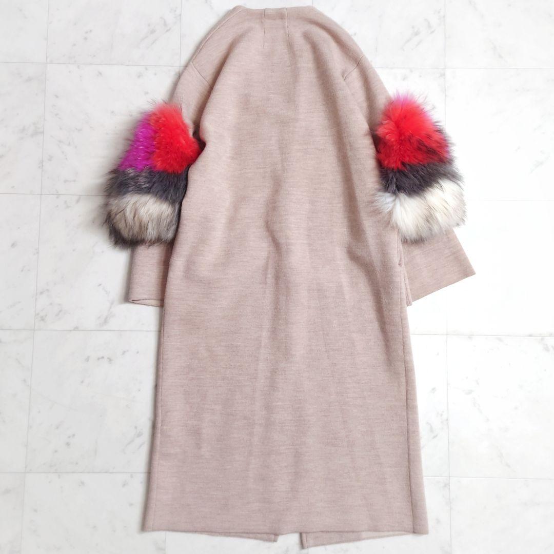 美品♪アンスリード ラクーンファースリーブ 2way ロングコート ベージュ