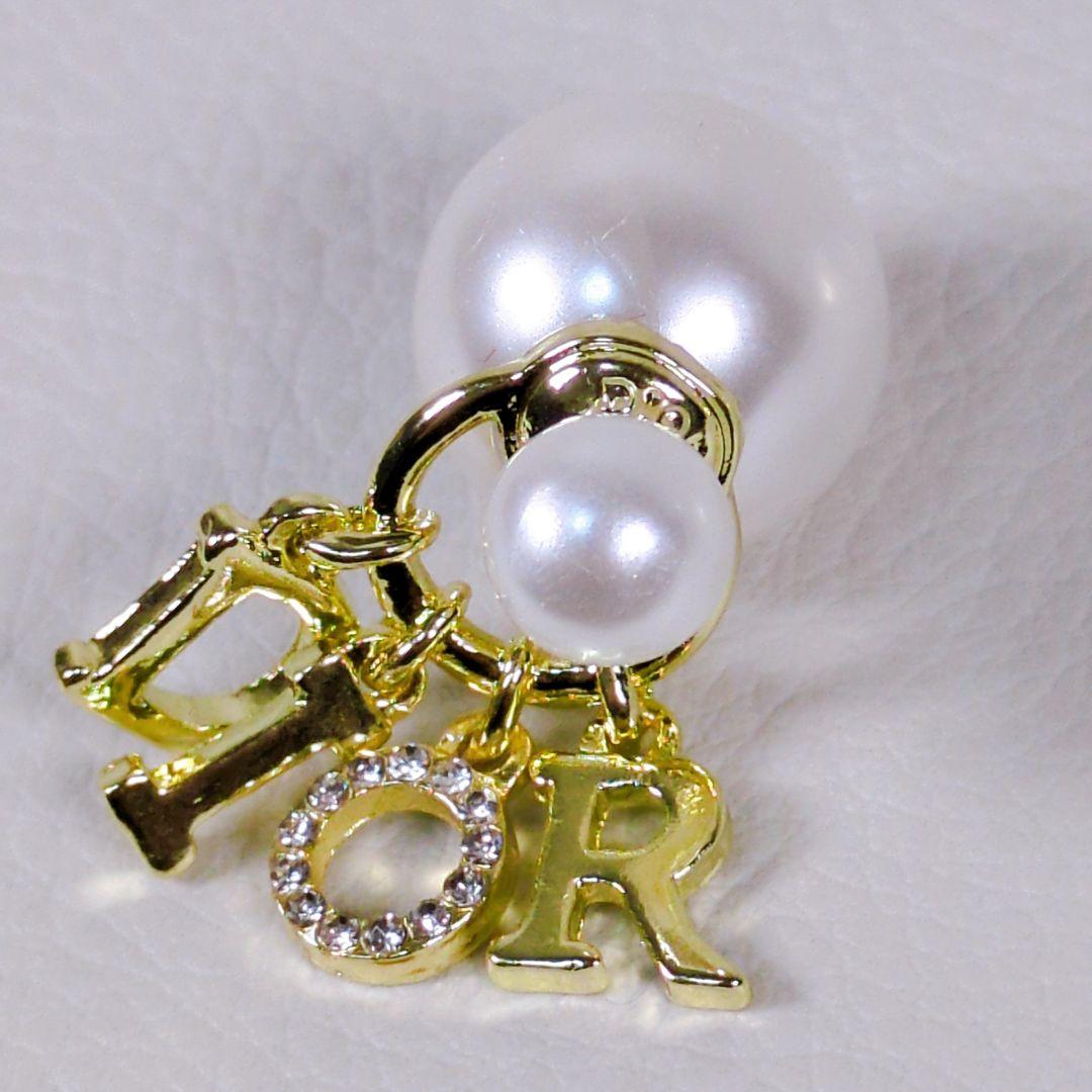 美品 ディオール Dior ピアス パール ラインストーン ゴールド