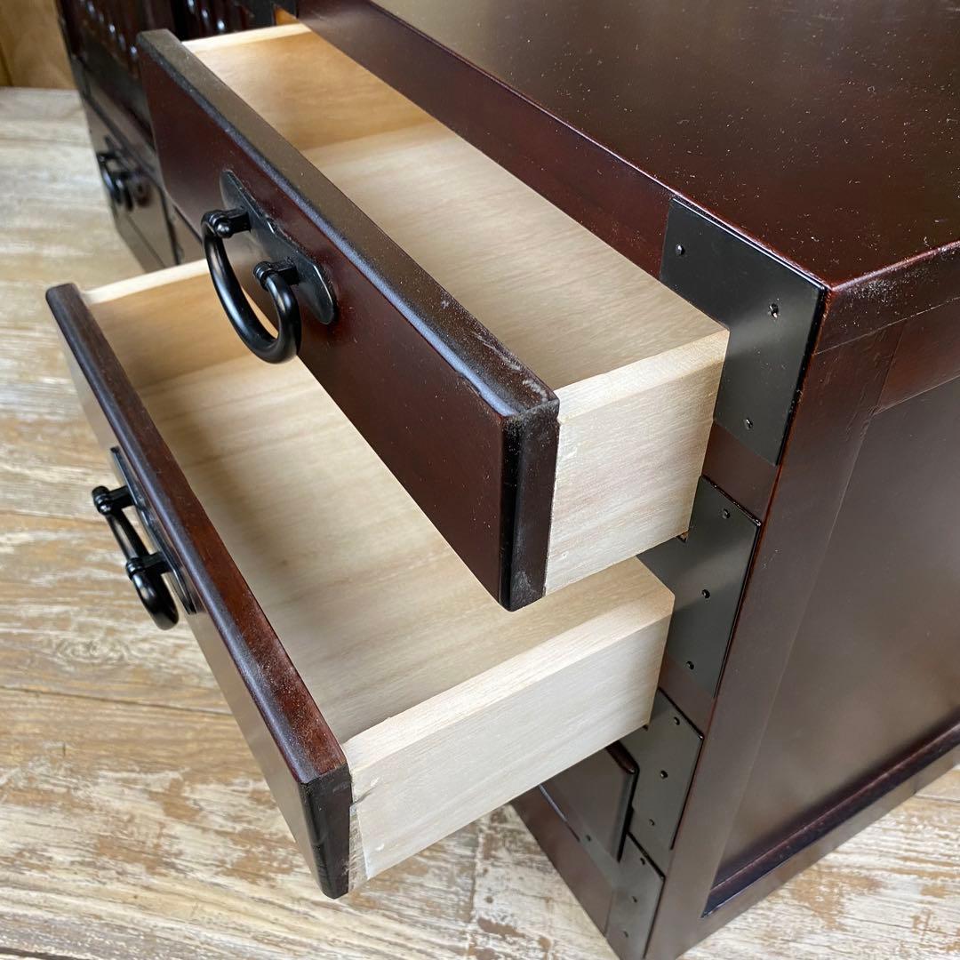 訳あり品！【136】民芸家具桐材天然無垢和引き戸付きチェスト横長テレビ台飾り棚