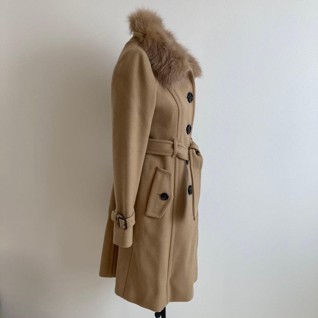 バーバリーブルーレーベルアンゴラフォックスファー付デカボタンロングコート38
