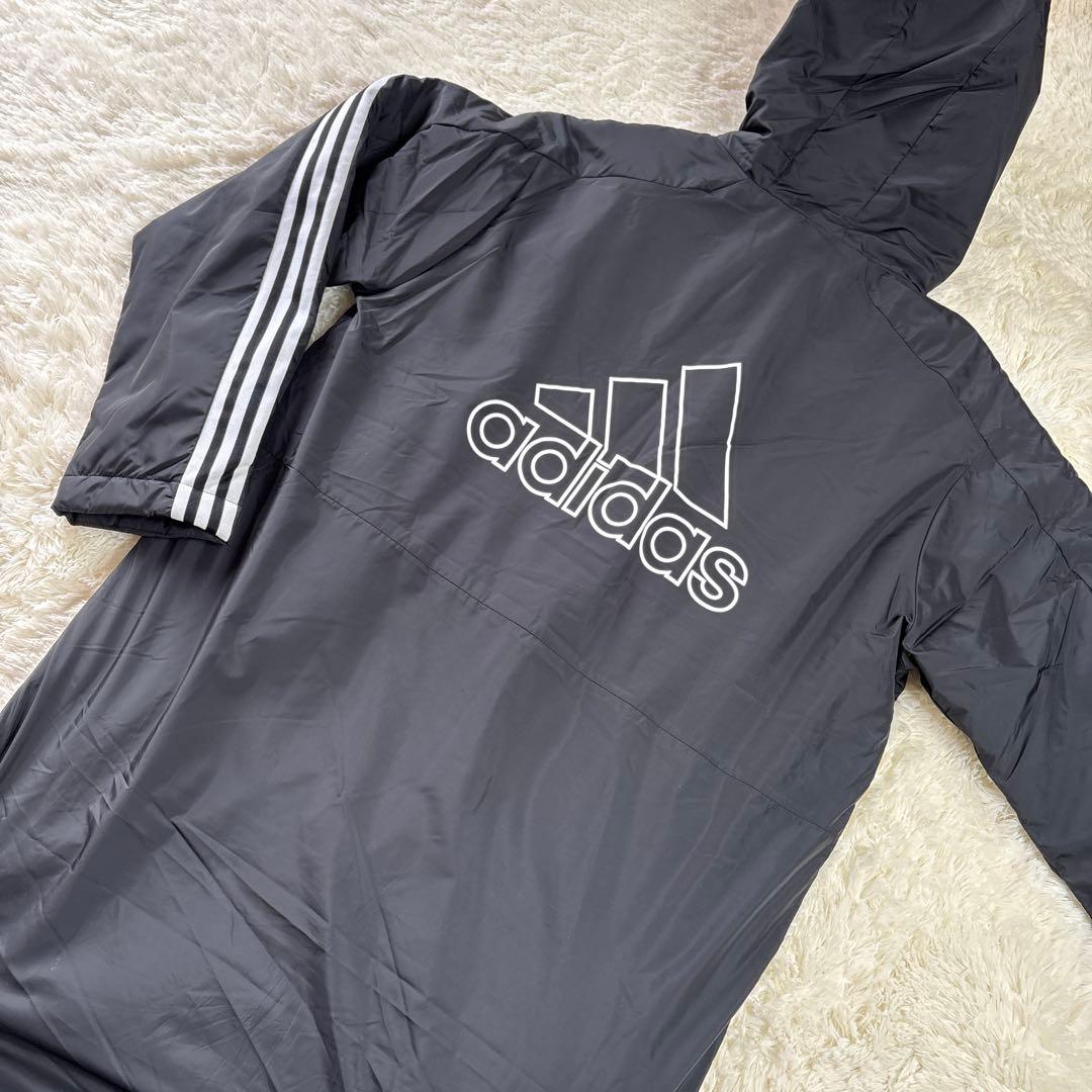 【極美品】adidas ブラック ベンチコート XO 2X L ロングコート