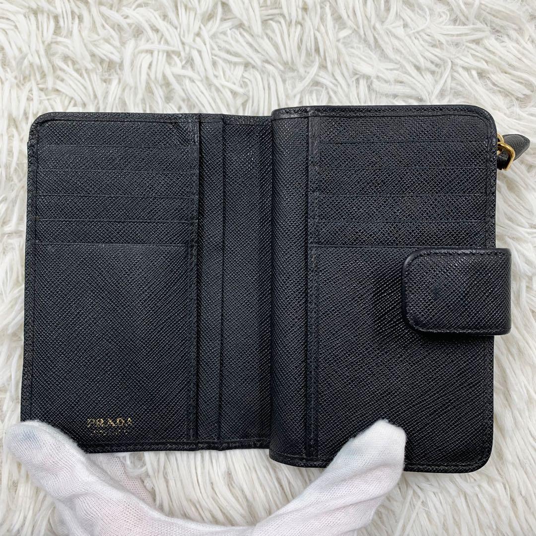 【✨極美品 現行✨】プラダ 二つ折り財布 サフィアーノレザー ブラック RFID
