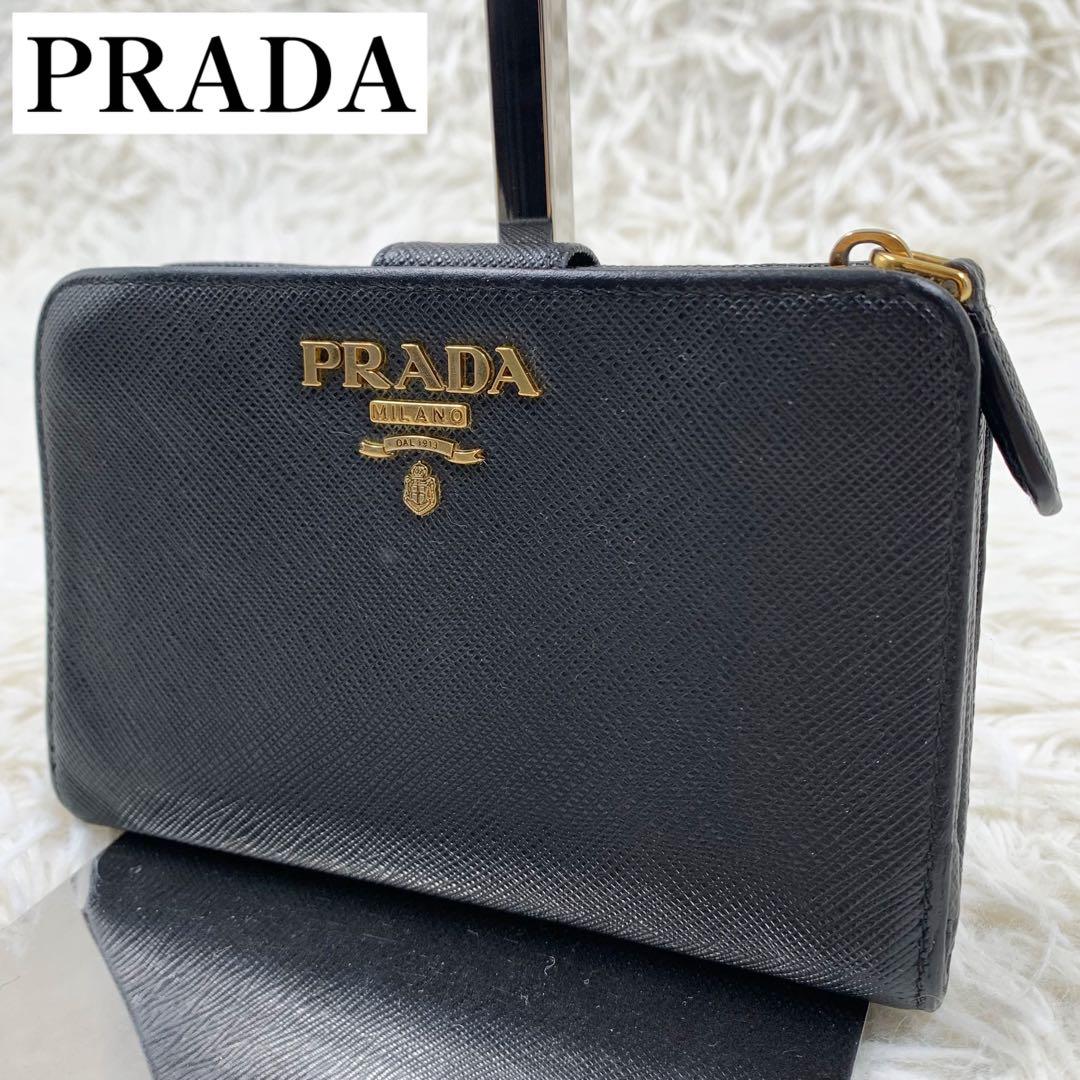【✨極美品 現行✨】プラダ 二つ折り財布 サフィアーノレザー ブラック RFID