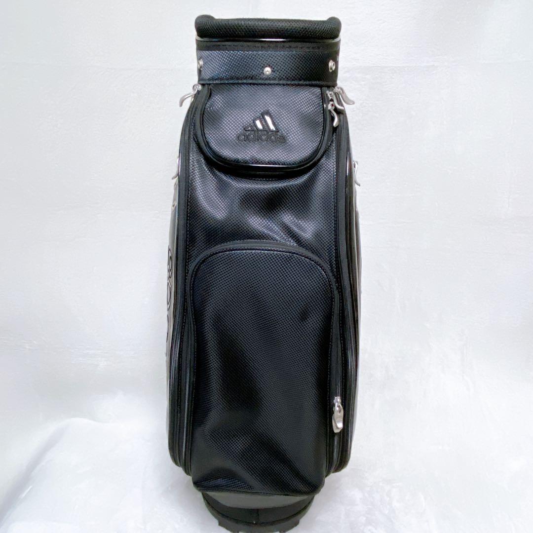アディダス　キャディバッグ　オールブラック　黒　エナメル　合成皮革　9型　5分割