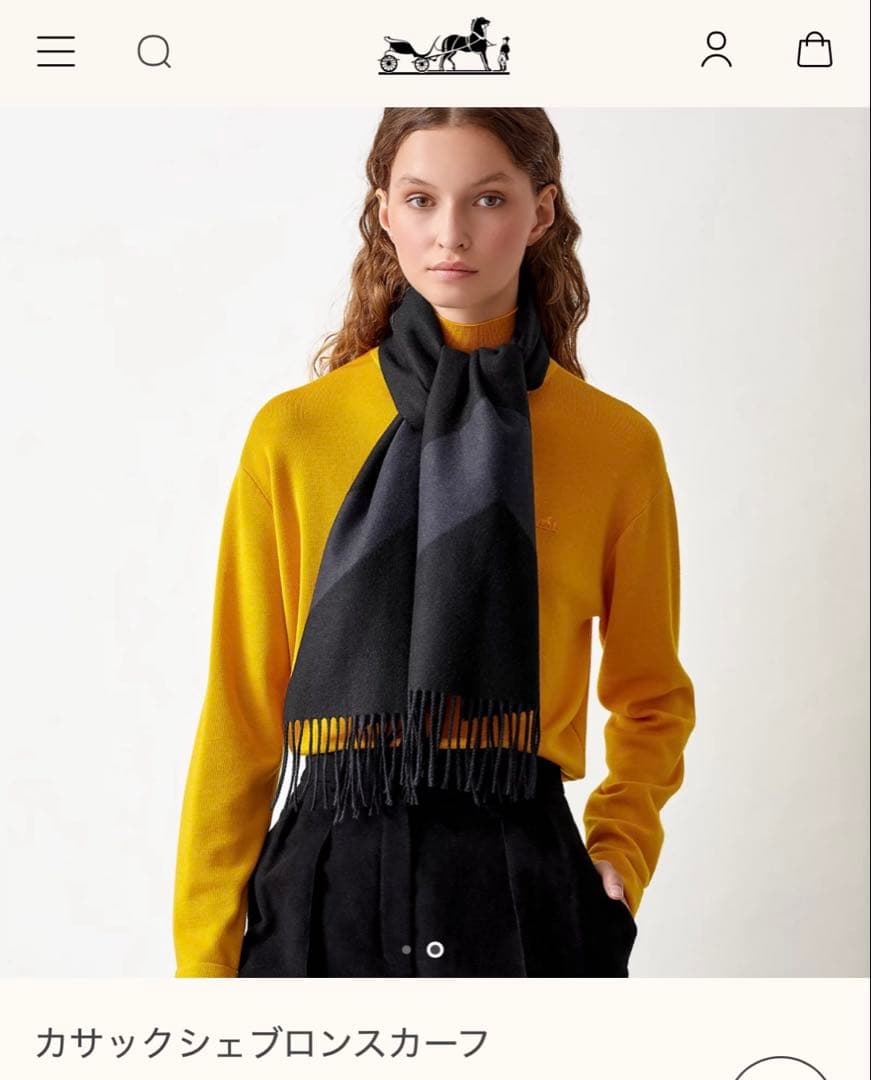 Hermès ネイビー ブラック リバーシブルマフラー カシミヤ100%