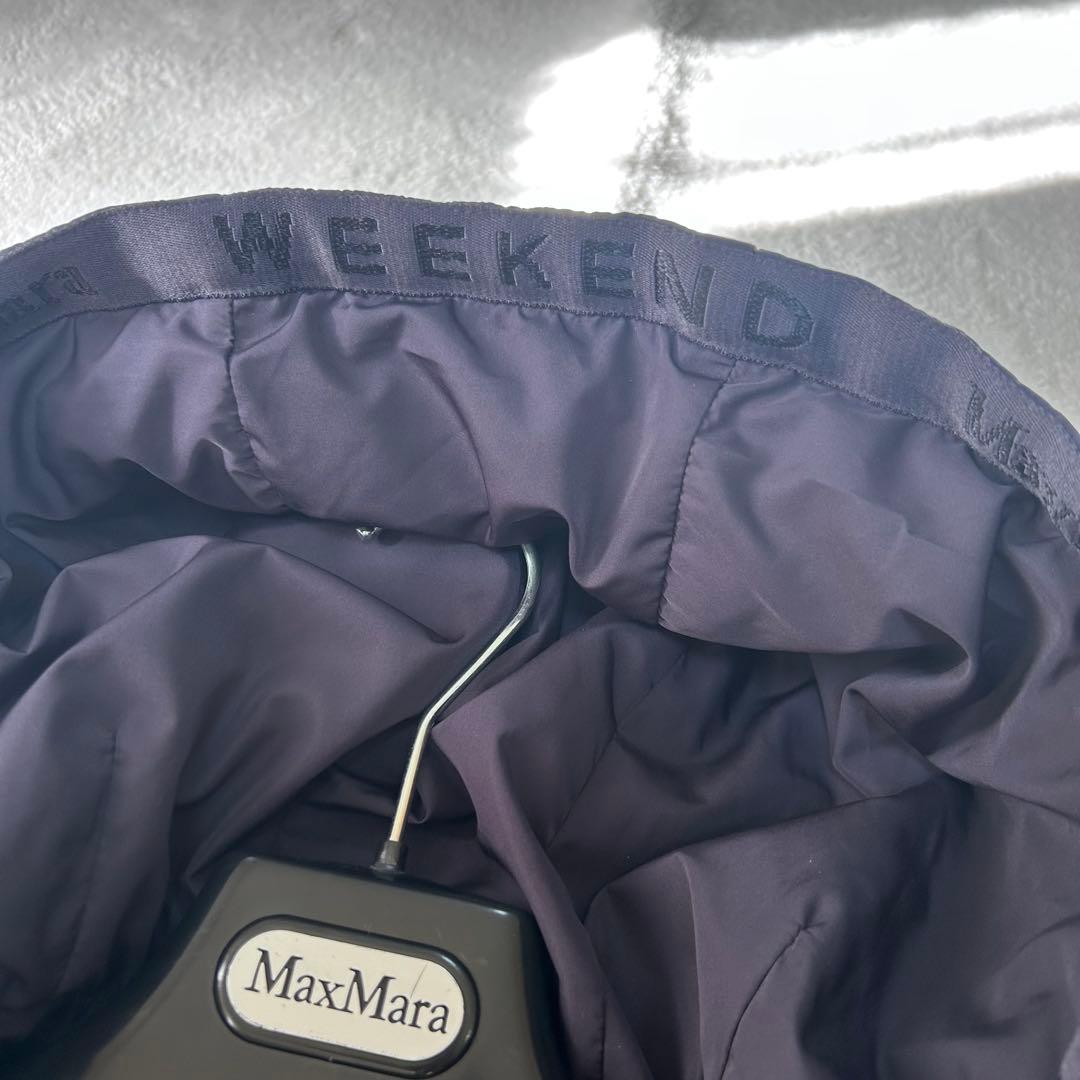 極美品✨マックスマーラ　キルティング　総ロゴ 総柄　フード　コート　ネイビー