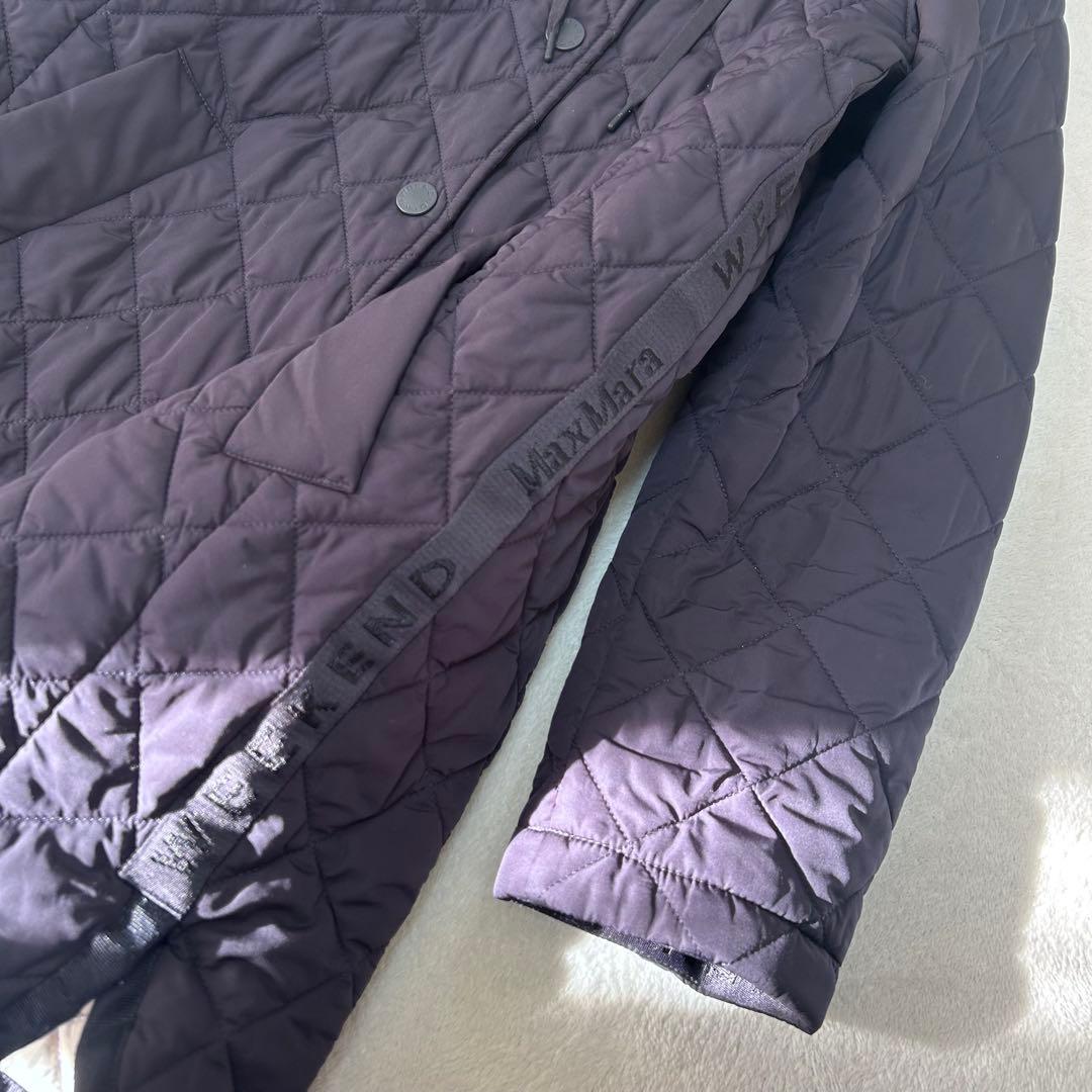 極美品✨マックスマーラ　キルティング　総ロゴ 総柄　フード　コート　ネイビー