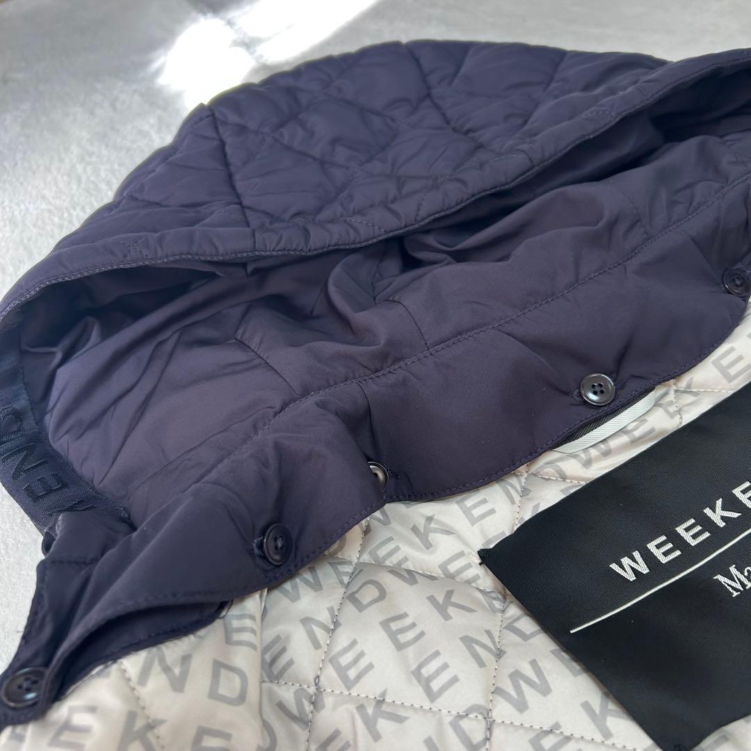 極美品✨マックスマーラ　キルティング　総ロゴ 総柄　フード　コート　ネイビー