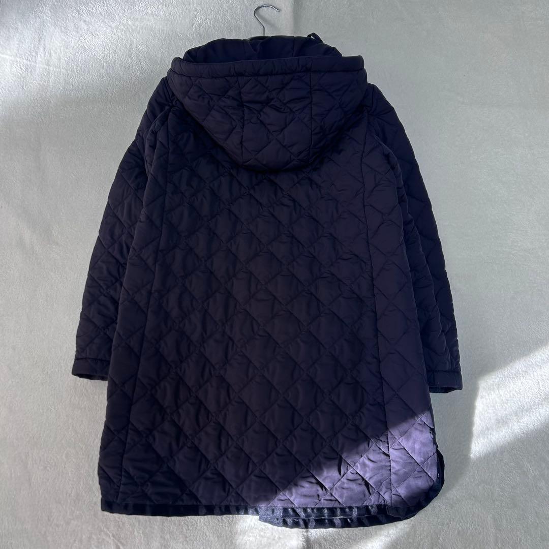 極美品✨マックスマーラ　キルティング　総ロゴ 総柄　フード　コート　ネイビー