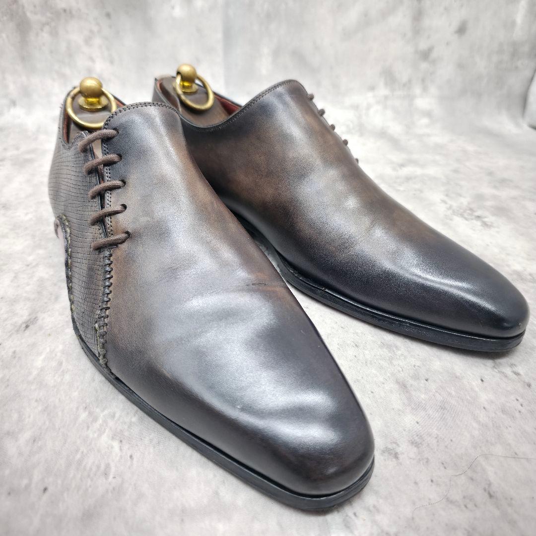 美品 マグナーニ オパンケ製法 リザード型押し サイドレース 25.0cm位