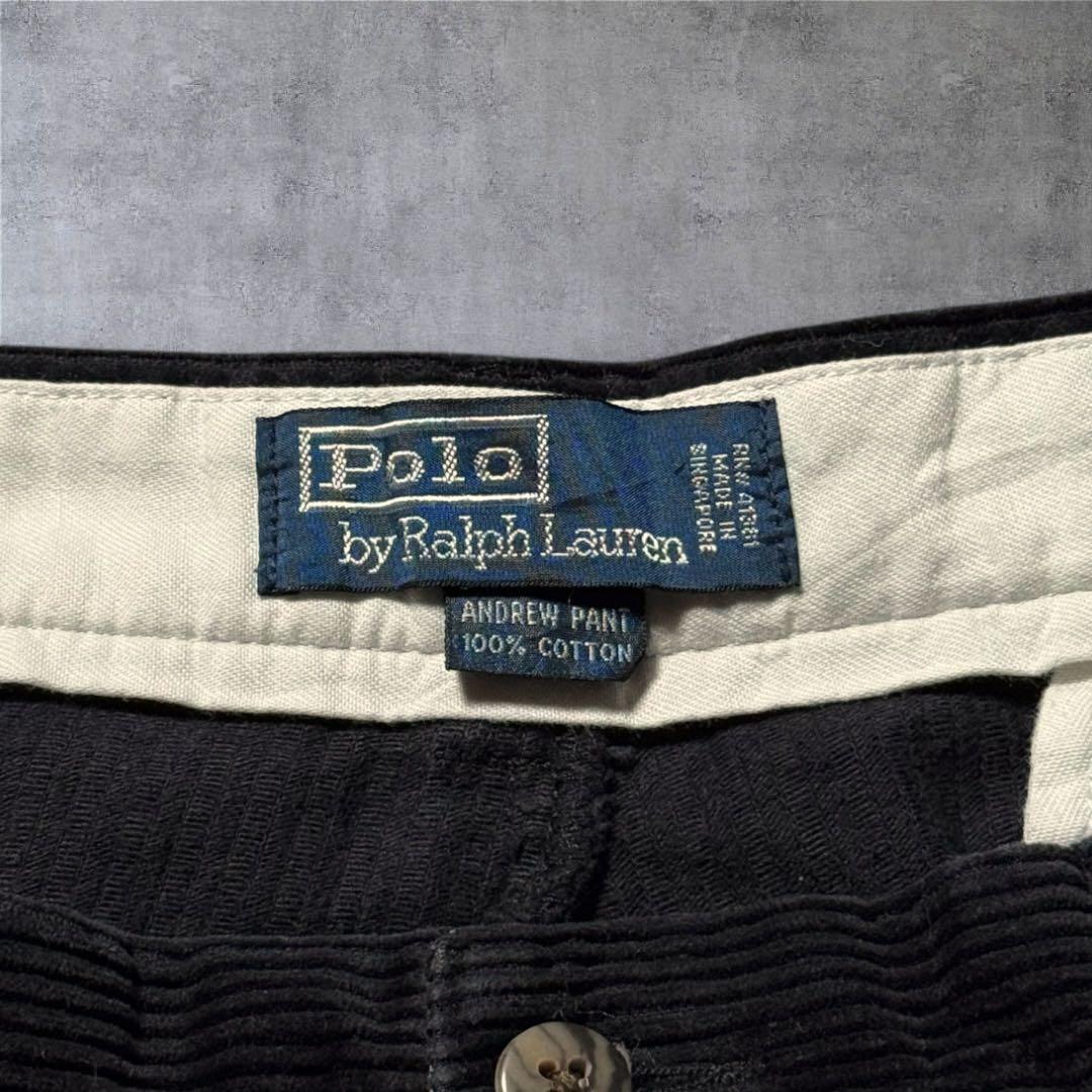 2322 古着90sポロバイラルフローレンコーデュロイパンツ太畝ANDREW黒