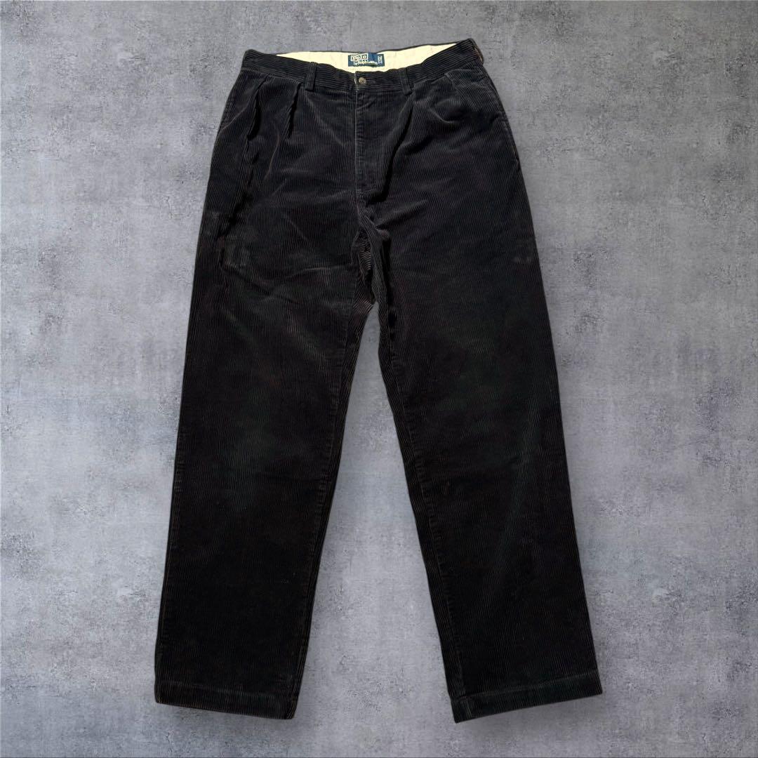 2322 古着90sポロバイラルフローレンコーデュロイパンツ太畝ANDREW黒