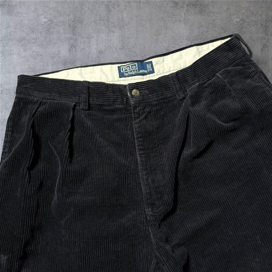 2322 古着90sポロバイラルフローレンコーデュロイパンツ太畝ANDREW黒