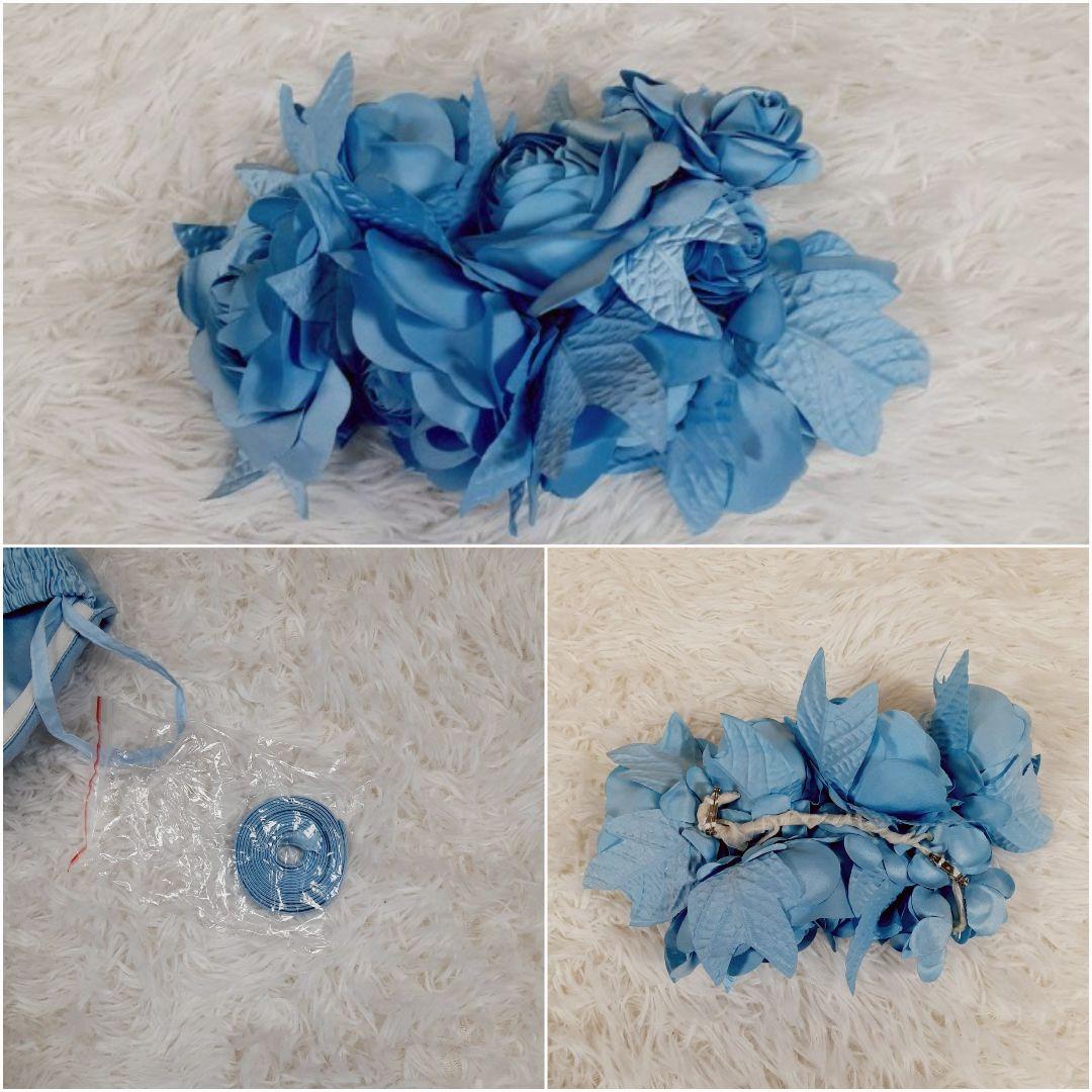 希少デザイン◎カラードレス ストラップレス 青 フラワー装飾 Aライン 付属品付