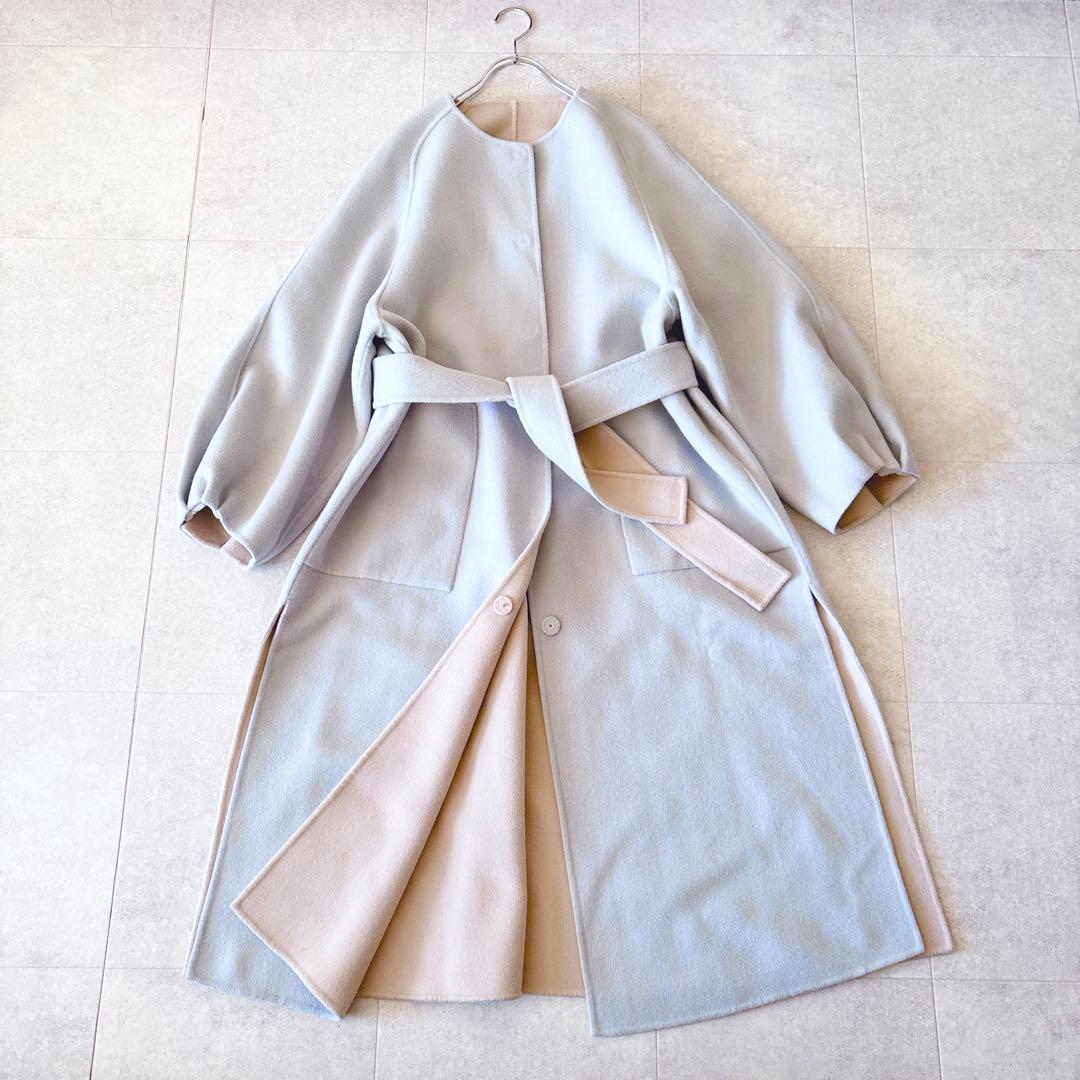 カシミア✨️10,5万 アドーア 2TONE ノーカラーリバーシブルリバーコート