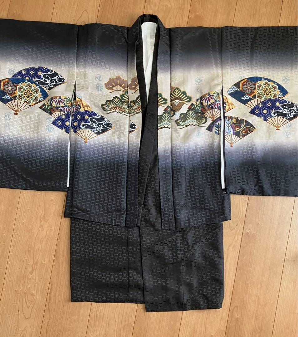 値下げ　七五三 男の子　5歳　黒色着物セット　鶴と松の刺繍
