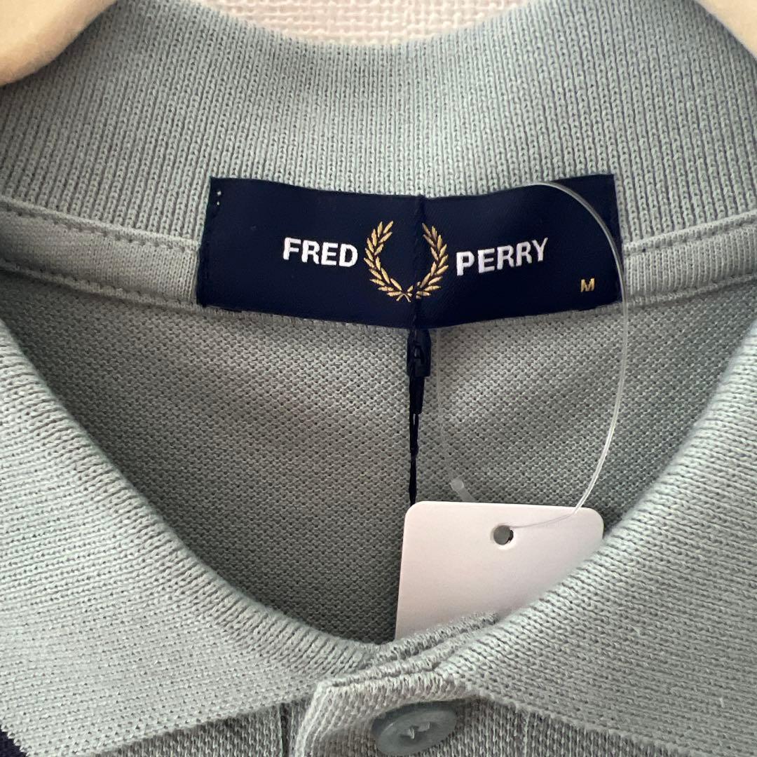 FRED PERRYツインティップラインロゴ刺繍ポロシャツ ブルーグリーン
