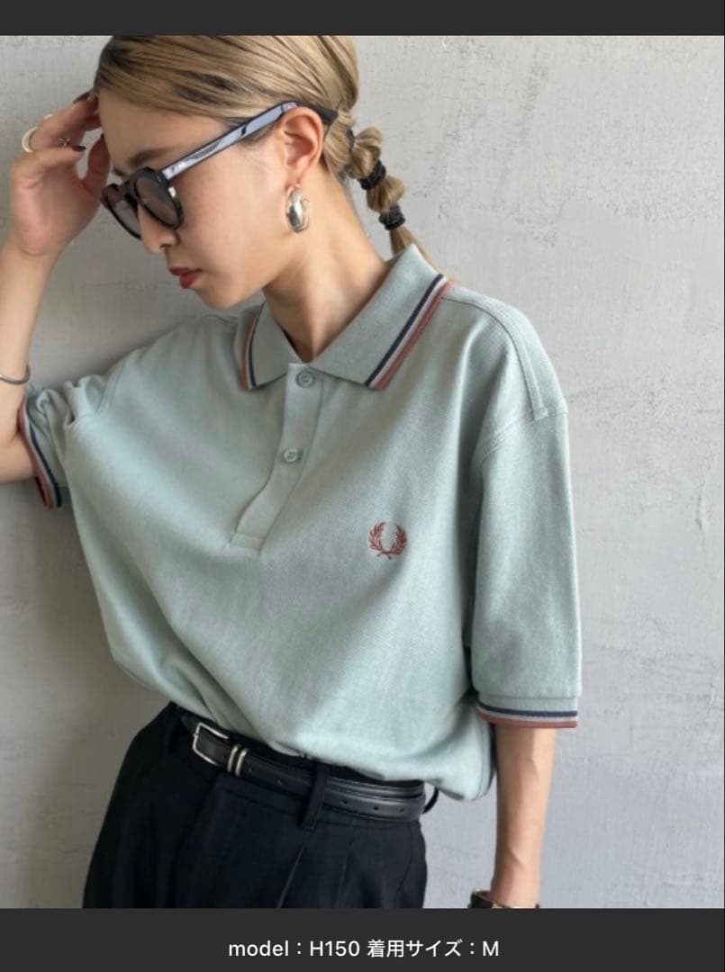 FRED PERRYツインティップラインロゴ刺繍ポロシャツ ブルーグリーン