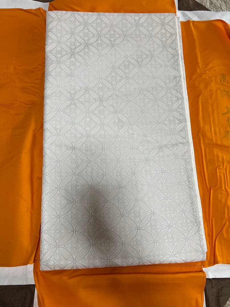 な*お様 新品未使用 正絹袋帯 萬錦 七宝文様 銀白 フォーマル 平安玉屋購入