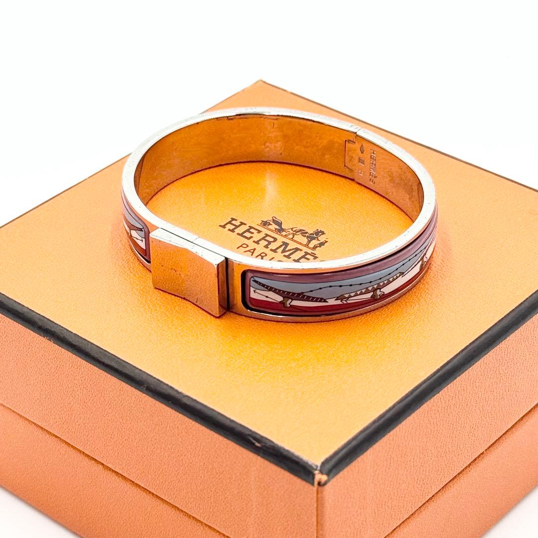 美品 エマイユ PM バングル ブレスレット 七宝焼き レディース シルバー