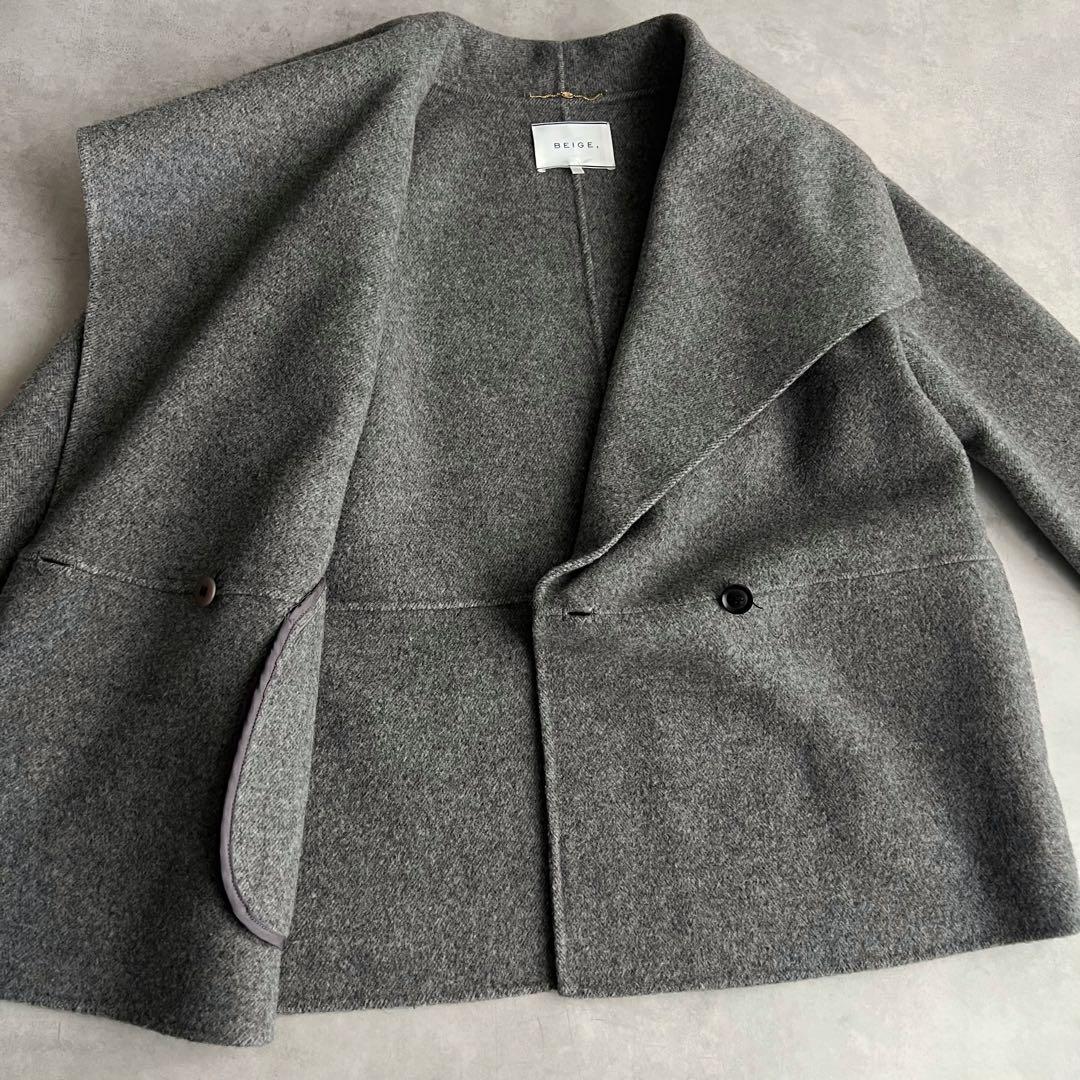 BEIGE, ベイジ　ウールカシミヤ　ビッグカラー　コート　グレー　4