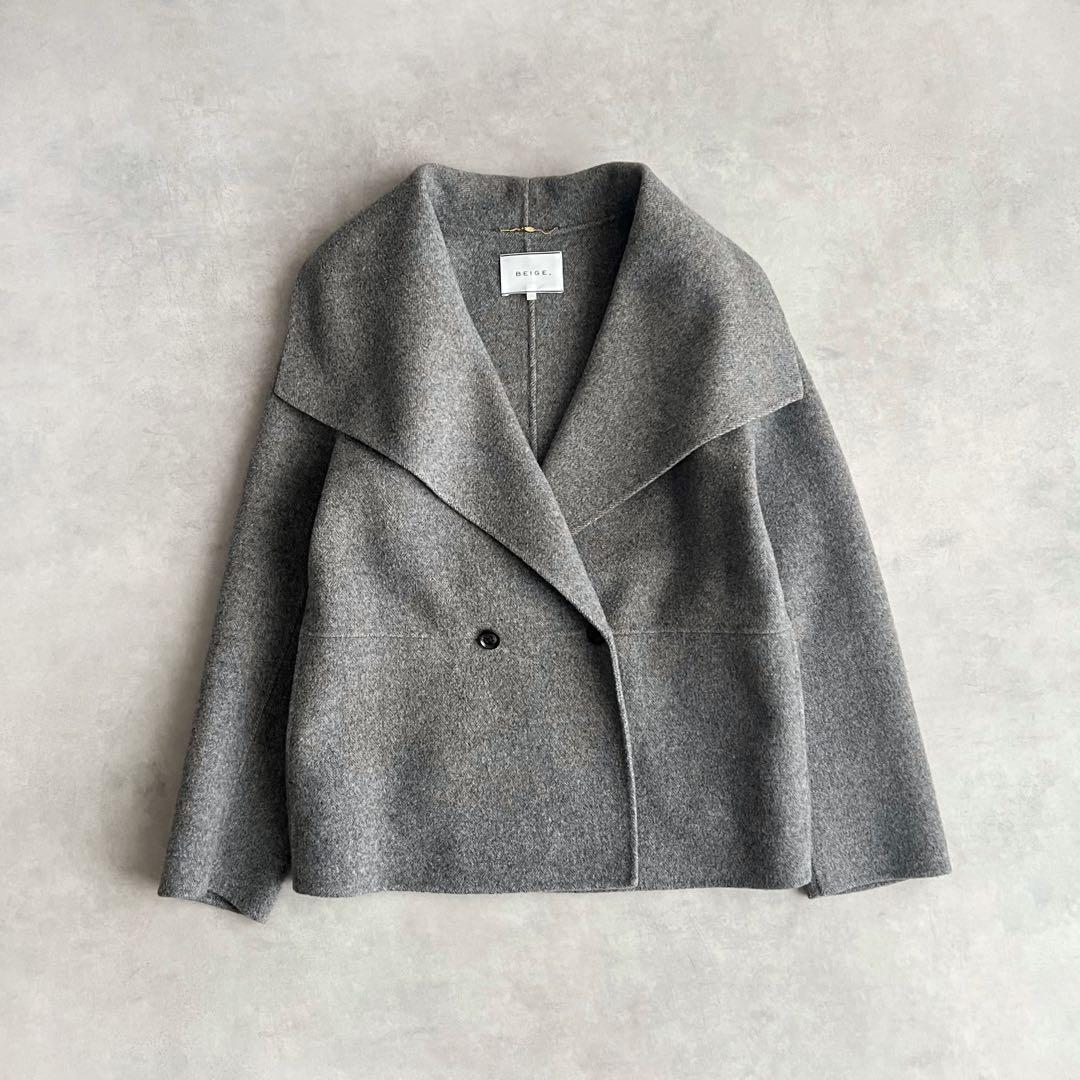 BEIGE, ベイジ　ウールカシミヤ　ビッグカラー　コート　グレー　4