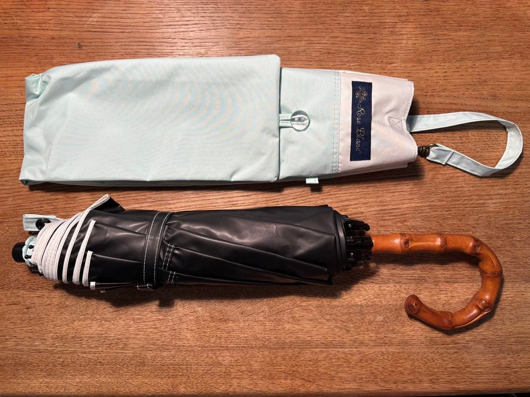 芦屋ロサブラン 日傘 2段折り コンビ 曲がり竹手元 ミント×アイボリー