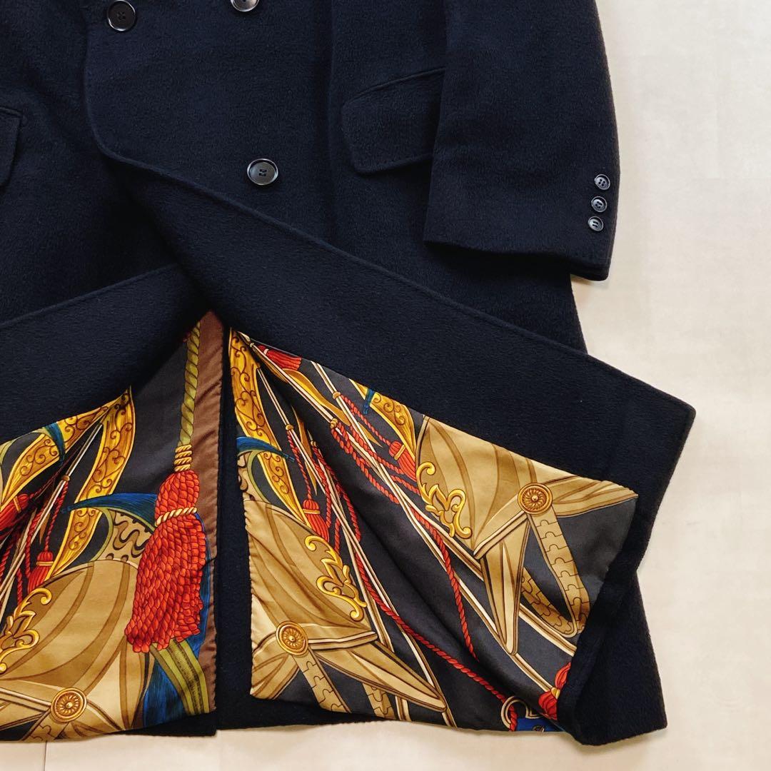 ヘルノ カシミヤ シルク100 ダブルチェスターコート52XL スカーフ柄