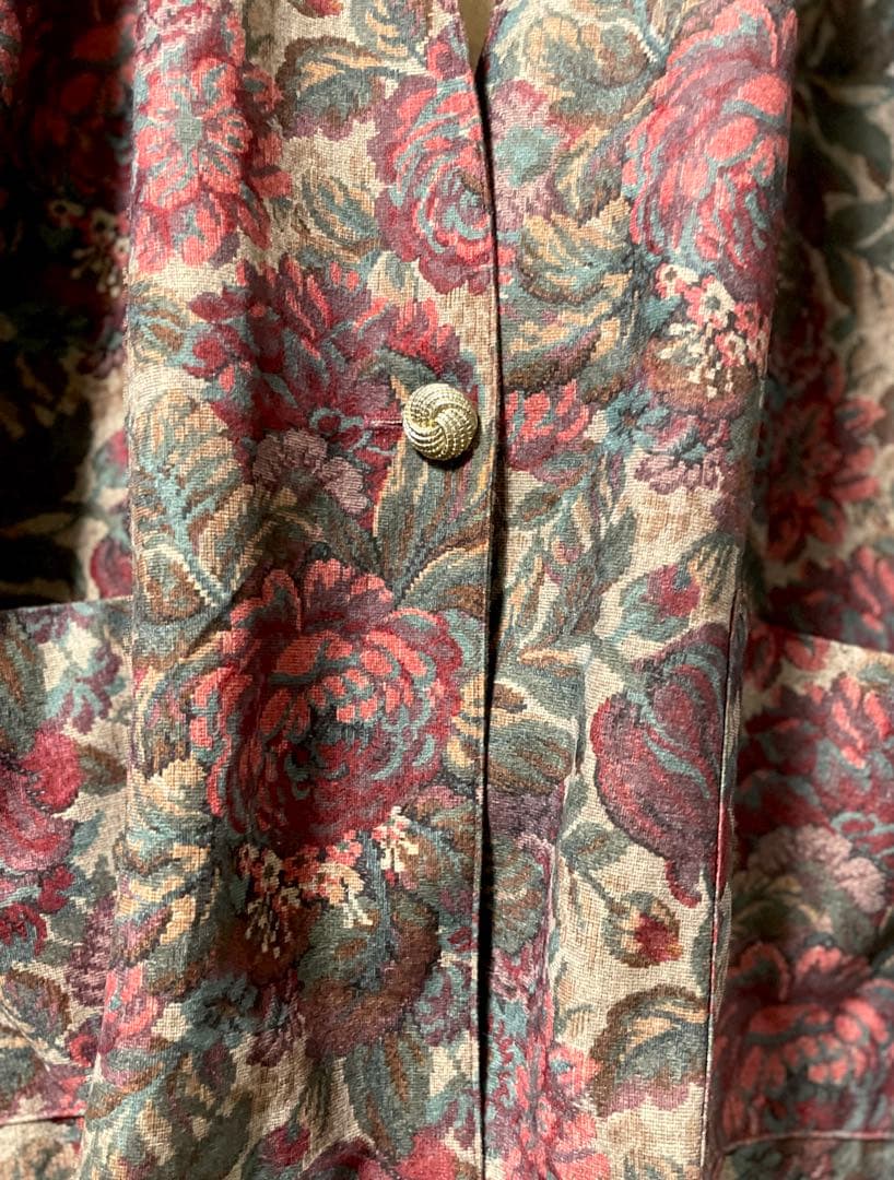80s 90s ヴィンテージ ノーカラージャケット 花柄 ボタニカル柄 レトロ