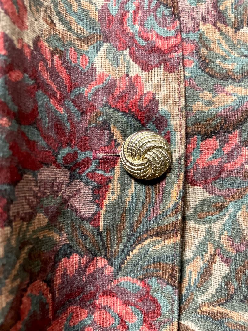 80s 90s ヴィンテージ ノーカラージャケット 花柄 ボタニカル柄 レトロ