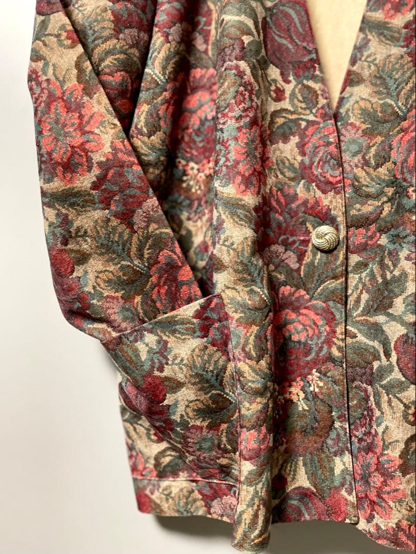 80s 90s ヴィンテージ ノーカラージャケット 花柄 ボタニカル柄 レトロ