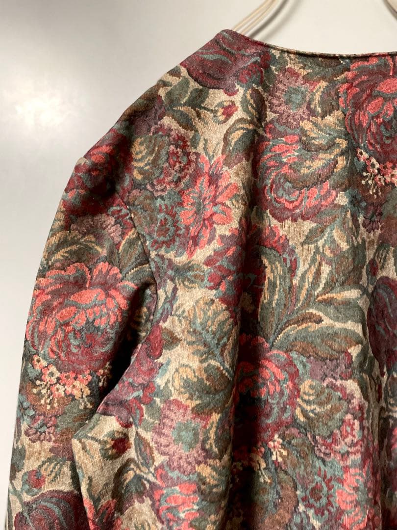 80s 90s ヴィンテージ ノーカラージャケット 花柄 ボタニカル柄 レトロ