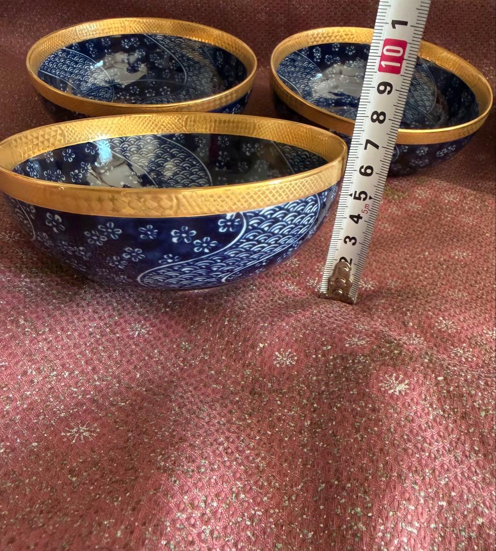 庫山窯　前畑陶器　染付金彩　金祥瑞　5客　深鉢