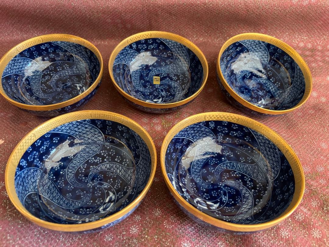 庫山窯　前畑陶器　染付金彩　金祥瑞　5客　深鉢