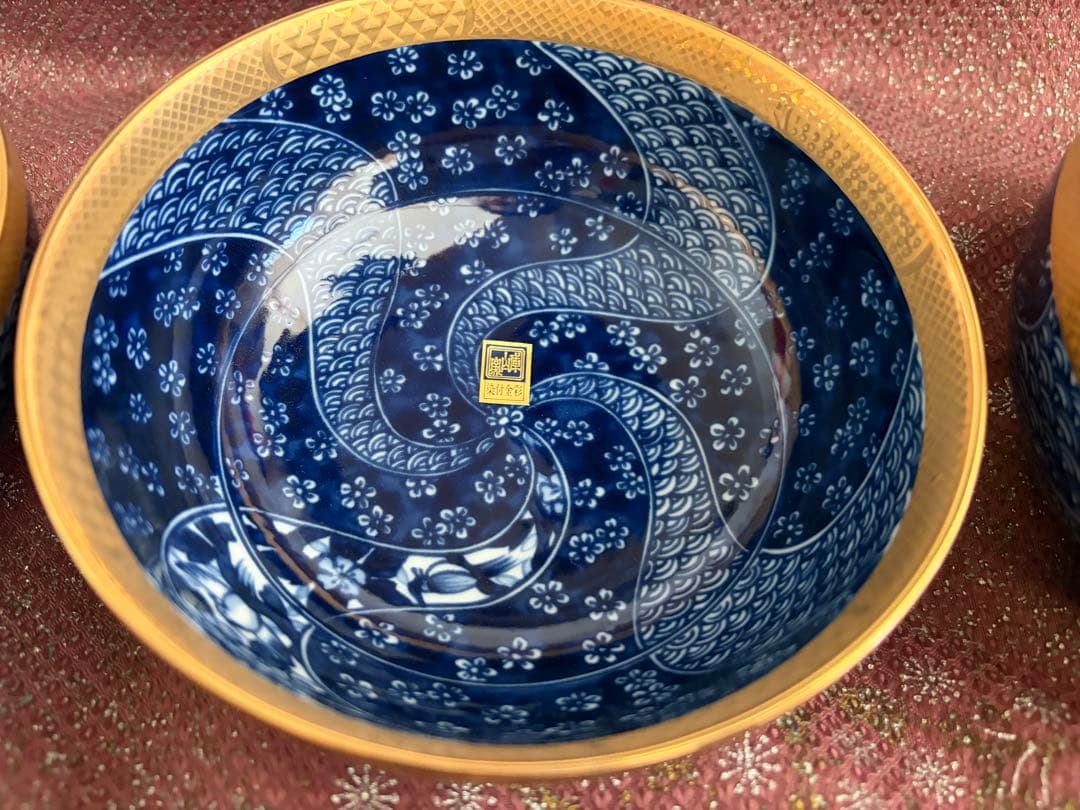 庫山窯　前畑陶器　染付金彩　金祥瑞　5客　深鉢