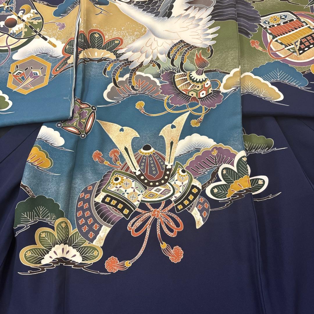 新品「最高級品」男子正絹産着祝着京友禅大鷹多色手描き染、特選豪華金銀彩大将兜文