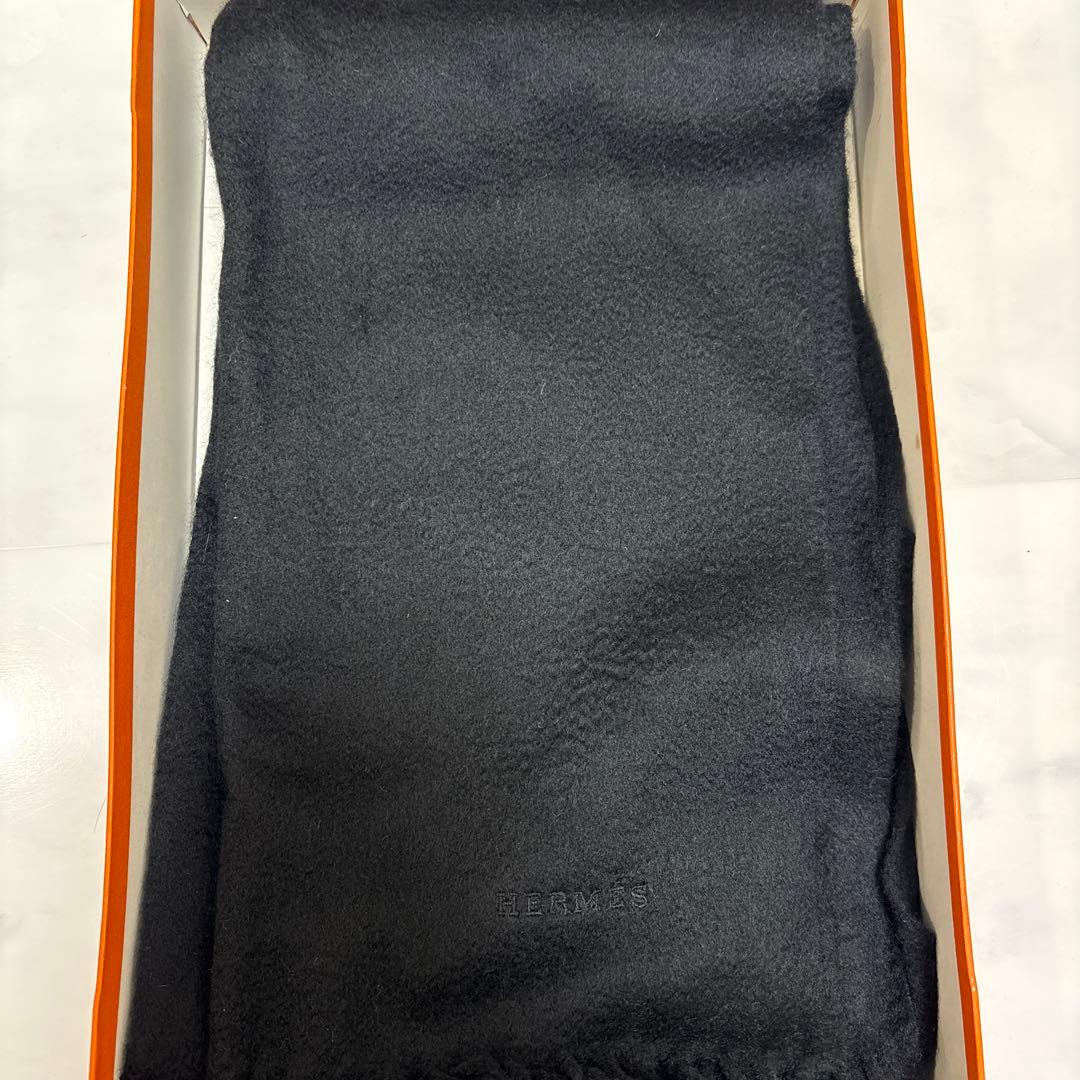 HERMES 100%カシミヤ マフラー ブラック